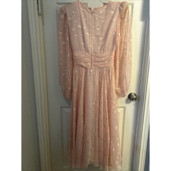 Vintage 80s Rimini Pink Long Sleeve Flowy Dress Prom Glam Chiffon - Picture 5 of 7